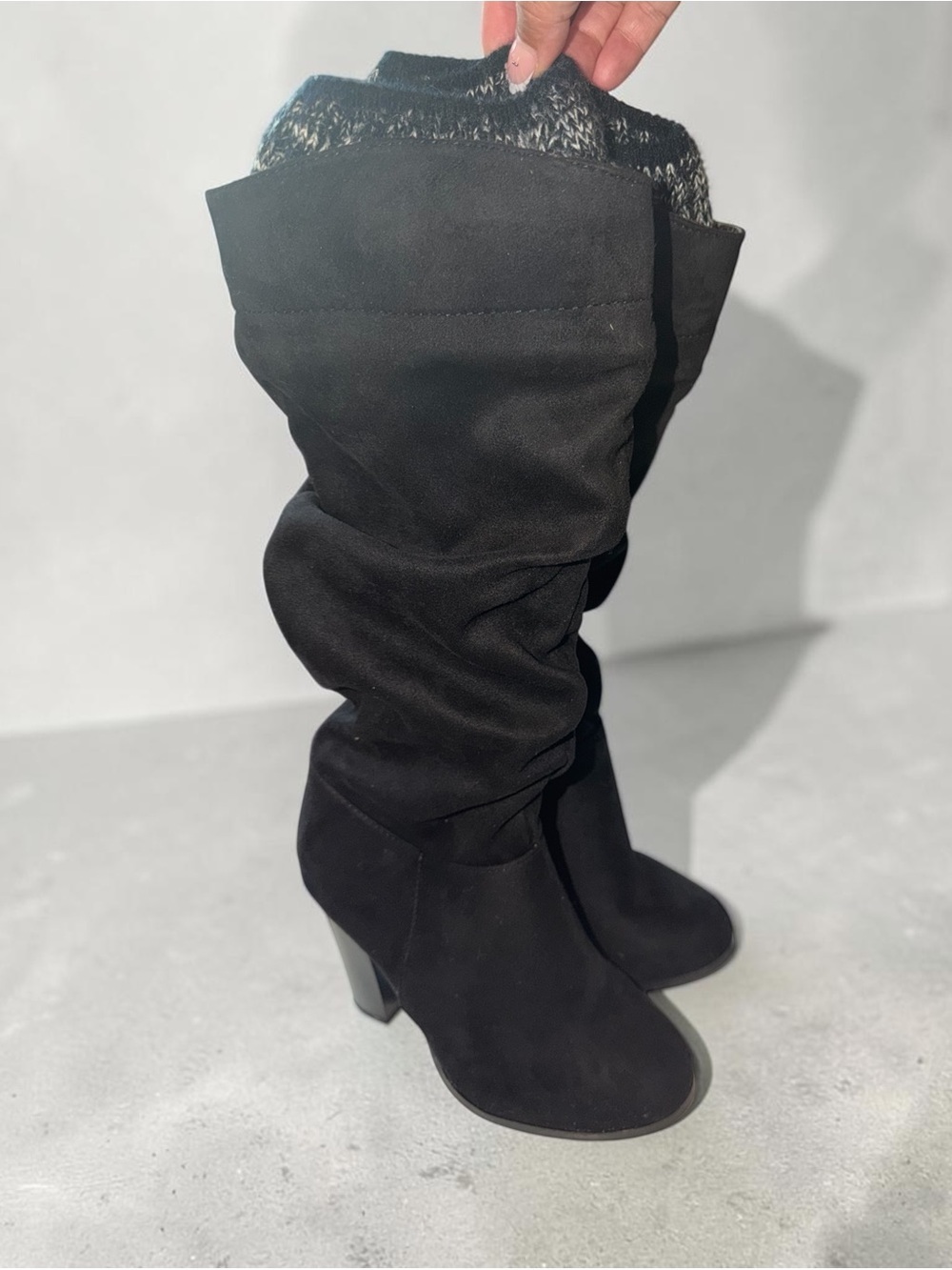Charlotte Russe Black Slouchy Mid-Calf Heeled Boots